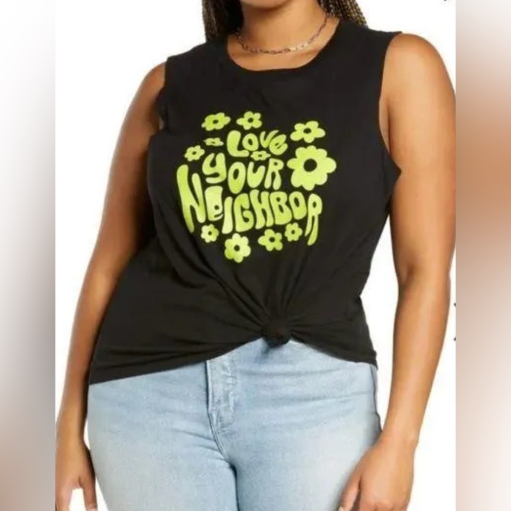 BP women’s Graphic Muscle Tank top sleeveless‎ “Love your Neighbor” black medium